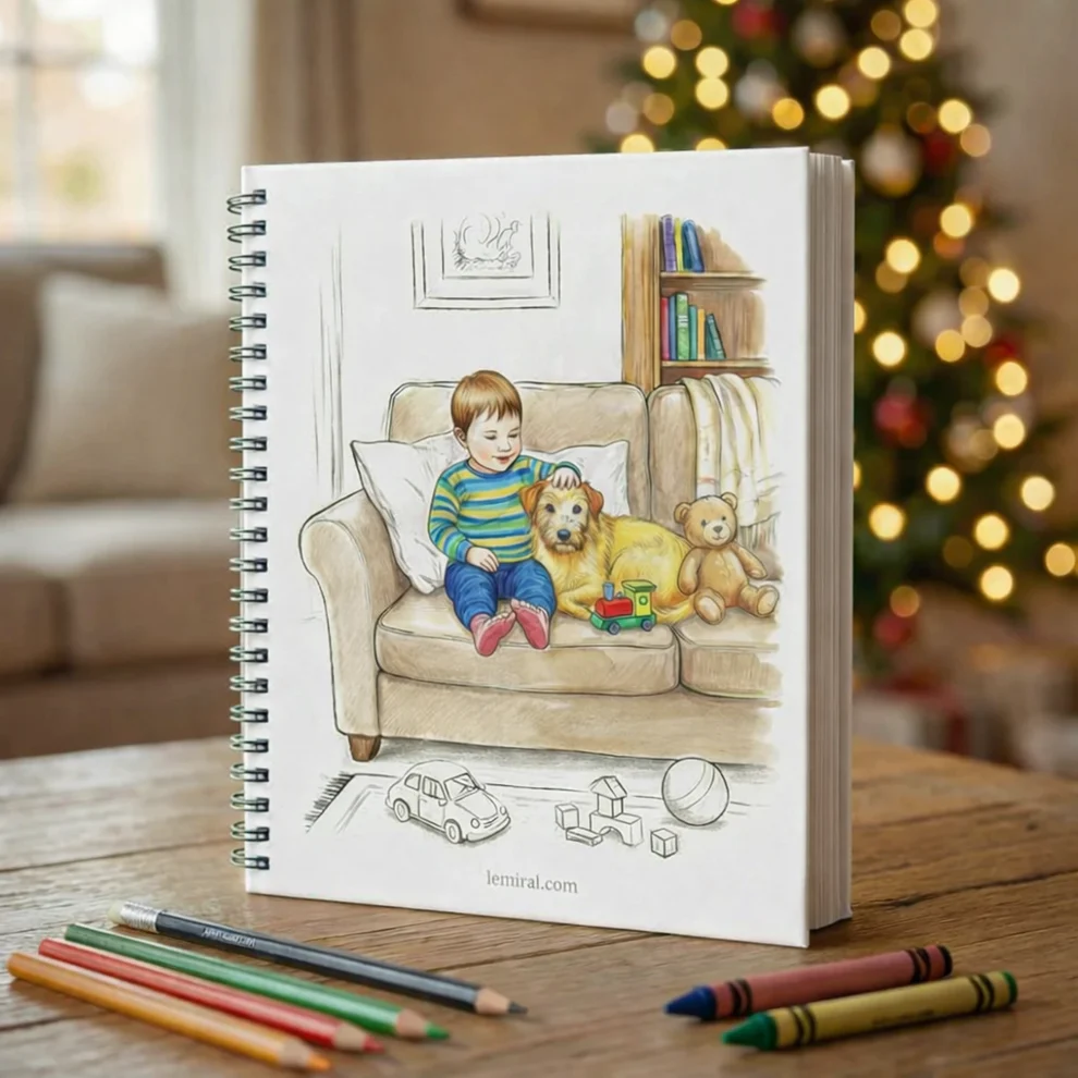 Family photo transformed into clean line art for coloring